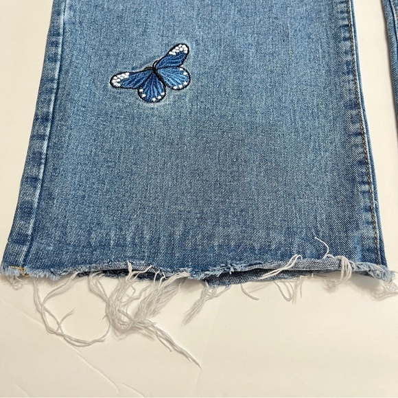 Butterfly Embroidered Cropped Raw Edge Denim Size 3XL - Picture 4 of 14